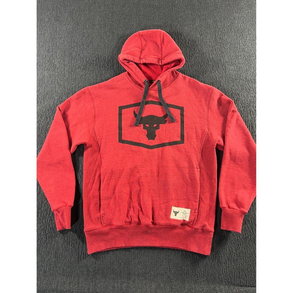 Under‎ Armour Project Rock Mens Red Brahma Bull Fleece Hoodie Small Blood Sweat